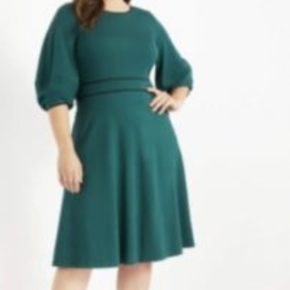 Eloquii Teal Green Fit-and-Flare Dress